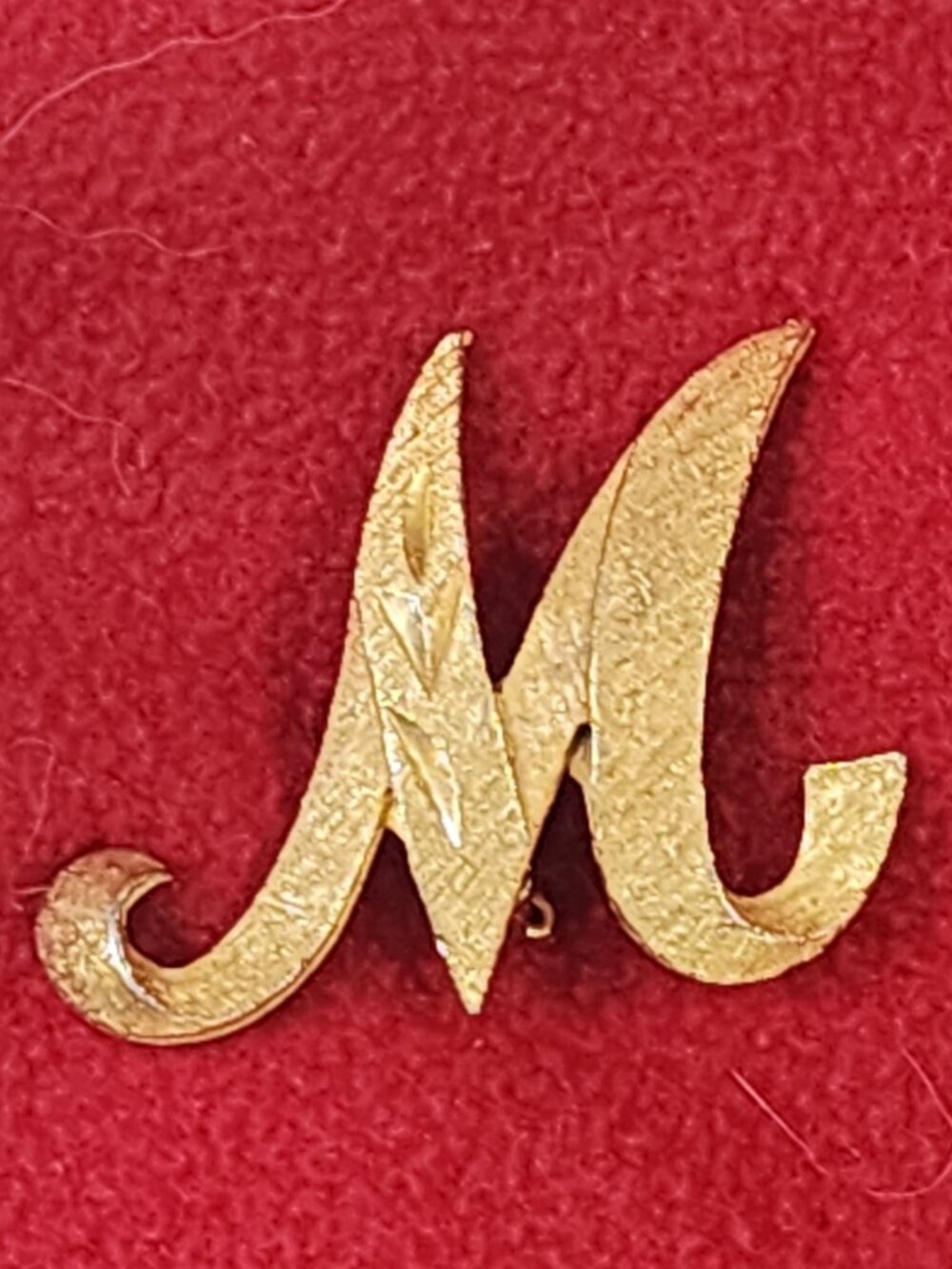Mamselle Diamond Cut Gold Tone Matte Finish Famous Initial M or W Pin Brooch